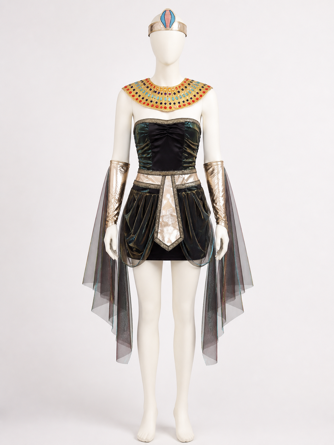 Egyptian Cleopatra Costume Dress Set with Headpiece, Shawl, Sleeves and Belt Costume Dresses detail 3