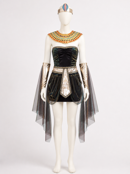 Egyptian Cleopatra Costume Dress Set with Headpiece, Shawl, Sleeves and Belt Costume Dresses detail 3