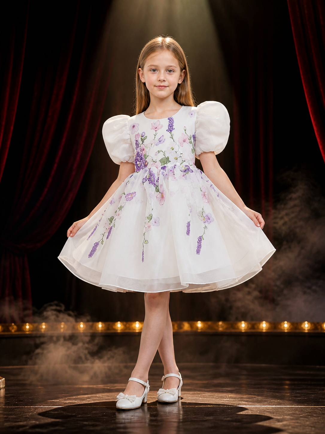 Toddler Girls' Floral Princess Dress, White Puff Sleeve Tulle Costume Costume Dresses detail 3