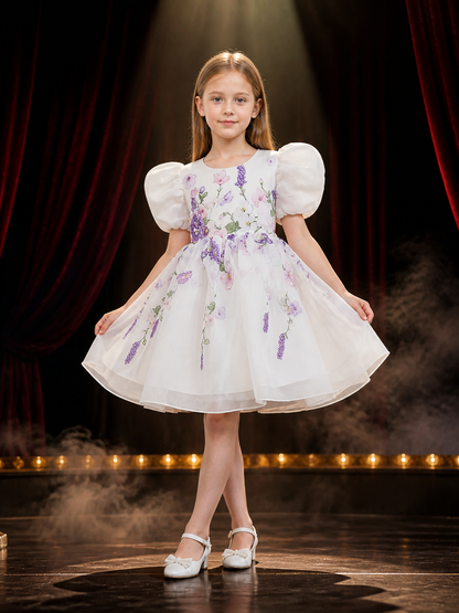 Toddler Girls' Floral Princess Dress, White Puff Sleeve Tulle Costume Costume Dresses detail 3