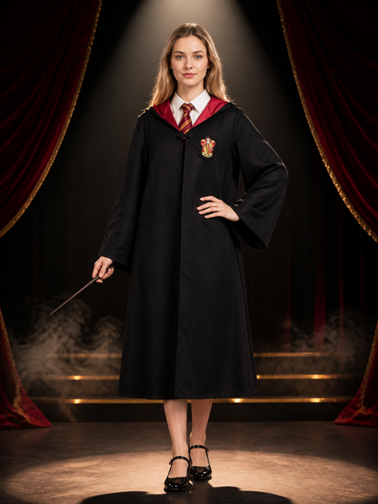Unisex Wizard Robe Costume Set with Tie, Black Hooded Halloween Outfit Costumes detail 3
