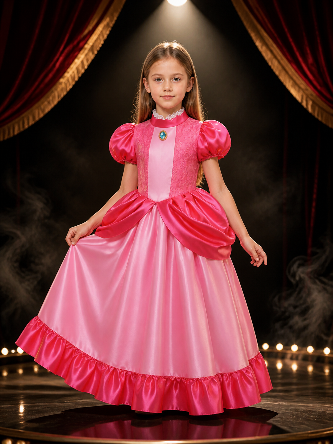 Kids Pink Princess Halloween Costume Dress, Lace Ball Gown with Ruffles Costume Dresses detail 3