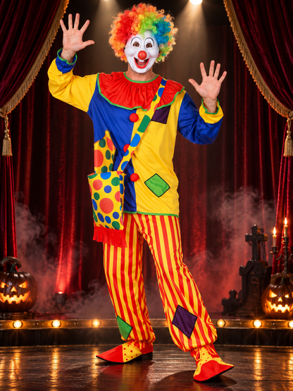 Colorful Adult Clown Costume with Wig and Mask