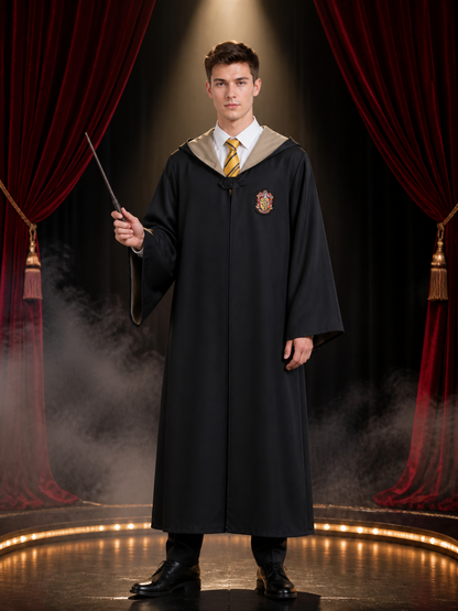 Hufflepuff Wizard Costume Set, Hooded Robe With Striped Tie, Cosplay Outfit Costumes detail 3