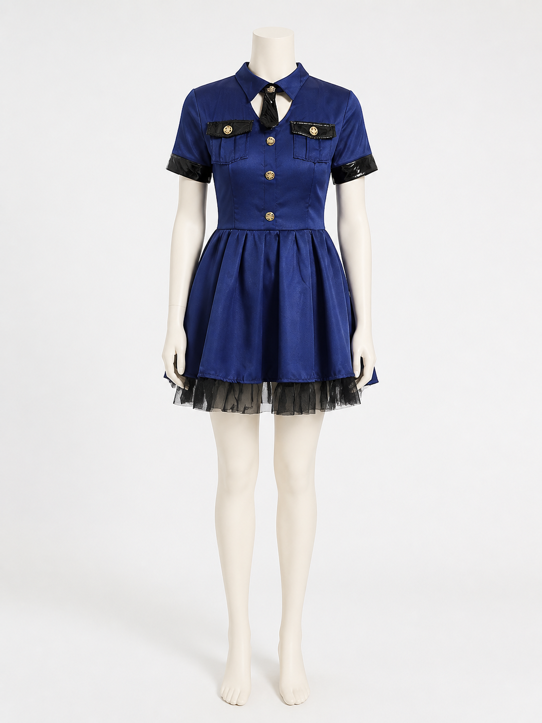 Women's Police Officer Costume Dress, Cute Mesh Trim Halloween Party Outfit Costume Dresses detail 3