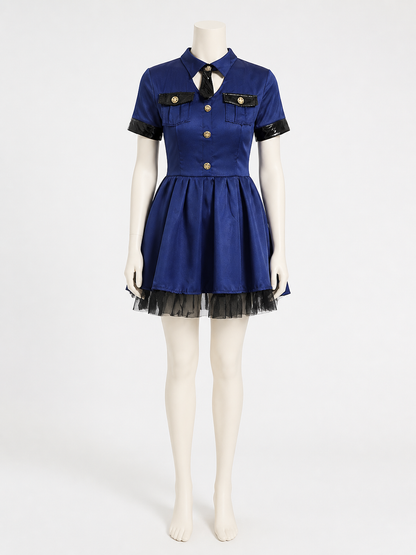 Women's Police Officer Costume Dress, Cute Mesh Trim Halloween Party Outfit Costume Dresses detail 3