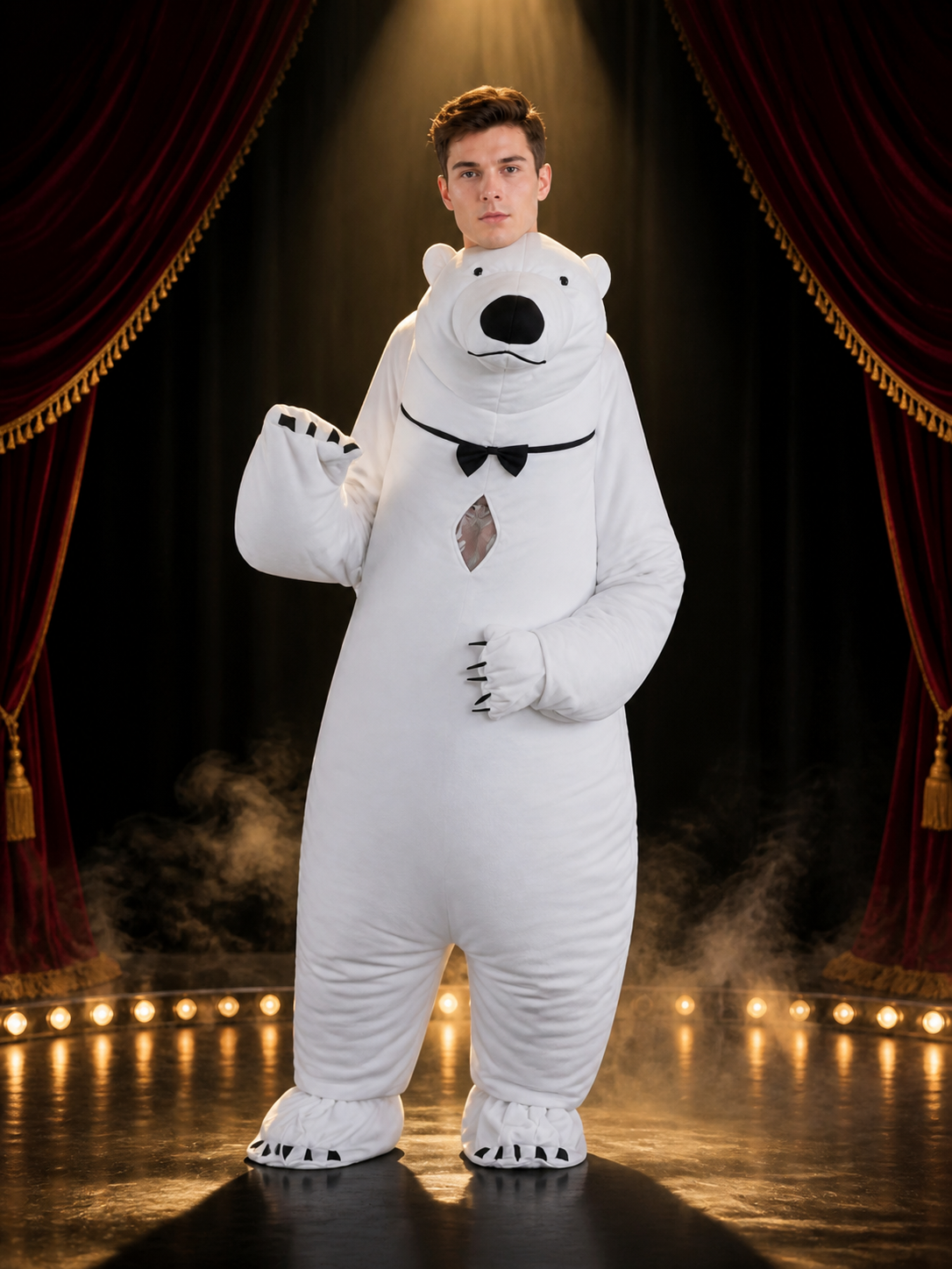 Funny Inflatable Polar Bear Onesie Costume With Black Accents For Halloween And Costumes detail 3