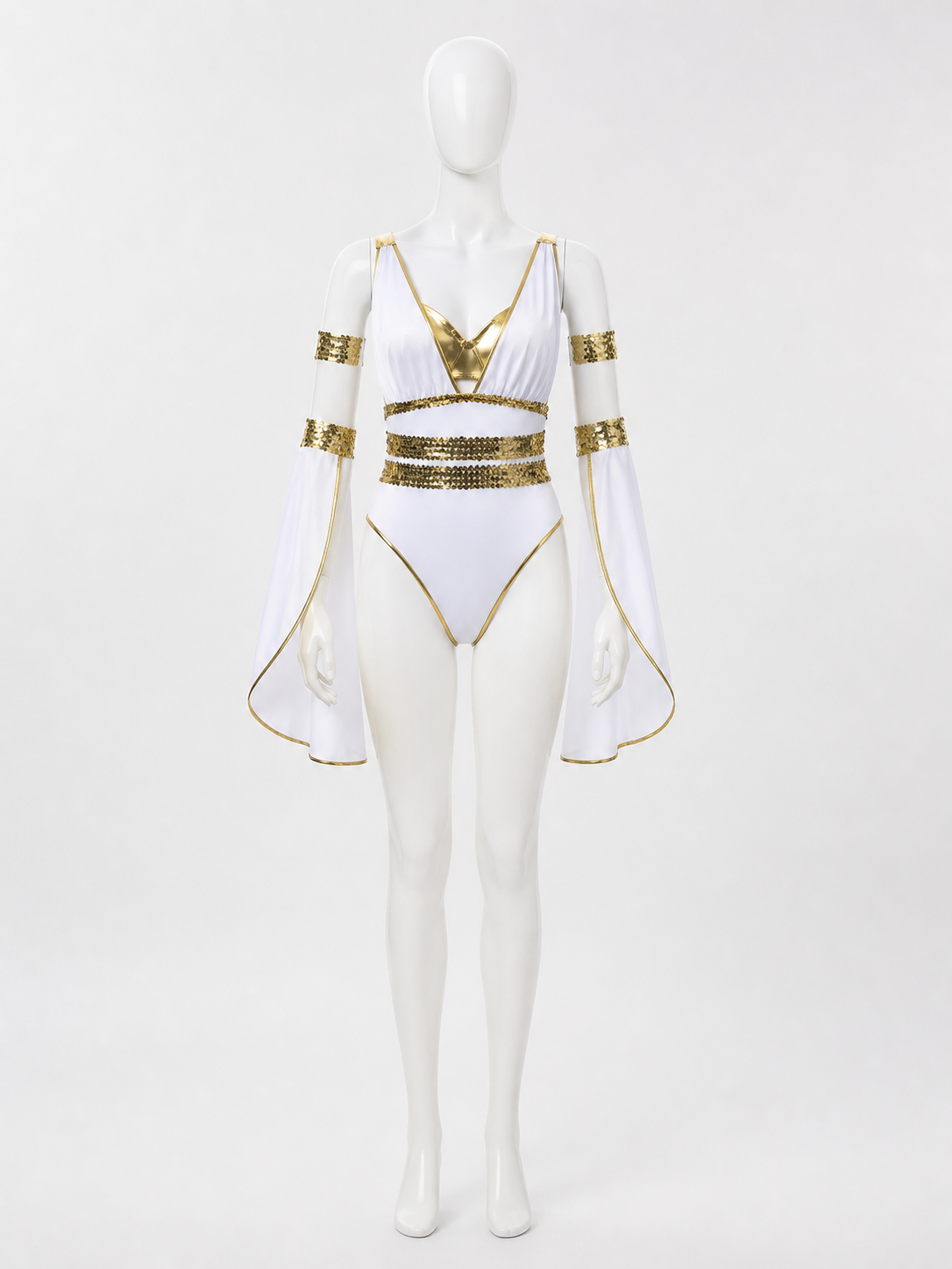 Athena Greek Goddess Halloween Costume Bodysuit Set With Gold Sequins And Deep Costumes detail 3
