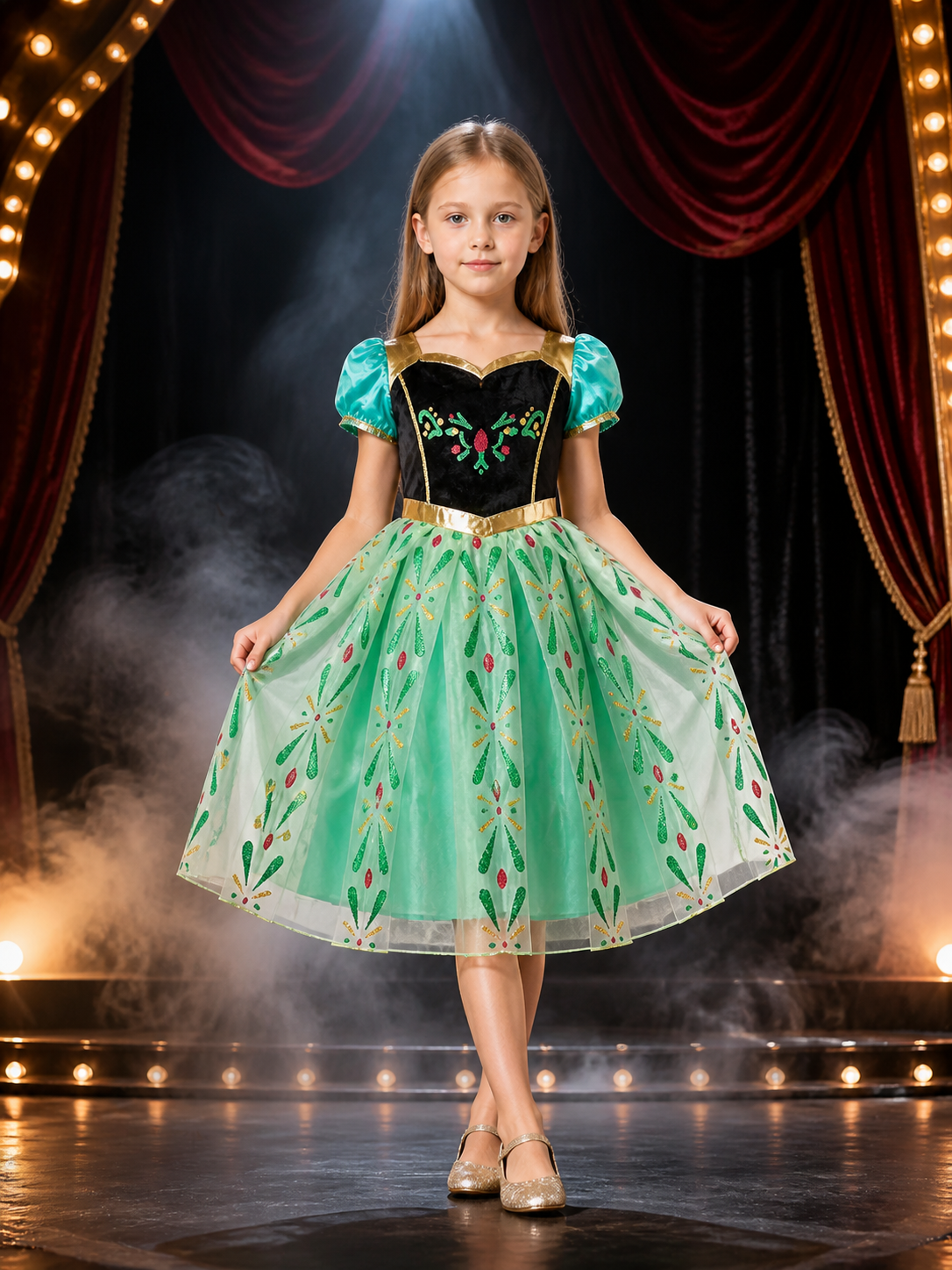 Kids Princess Costume Dress, Puff Sleeve Long Halloween Cosplay Outfit Costume Dresses detail 3