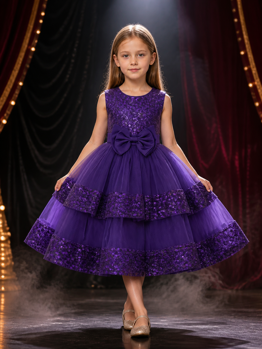 Toddler Girls' Purple Sequin Princess Dress, Layered Tulle Skirt, Sleeveless Costume Dresses detail 3