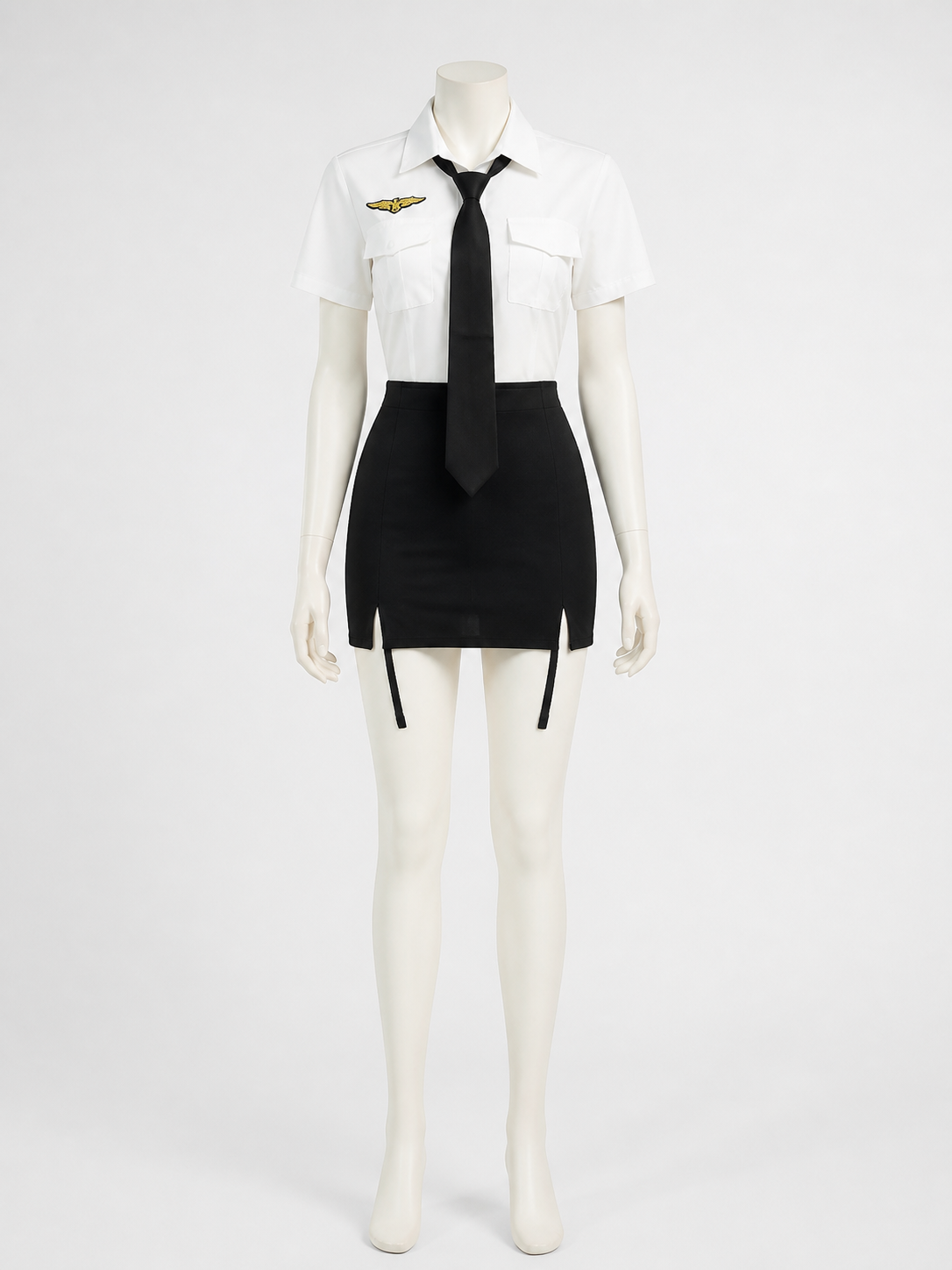 Women's Police Officer Uniform Costume with Short Sleeve and Skirt