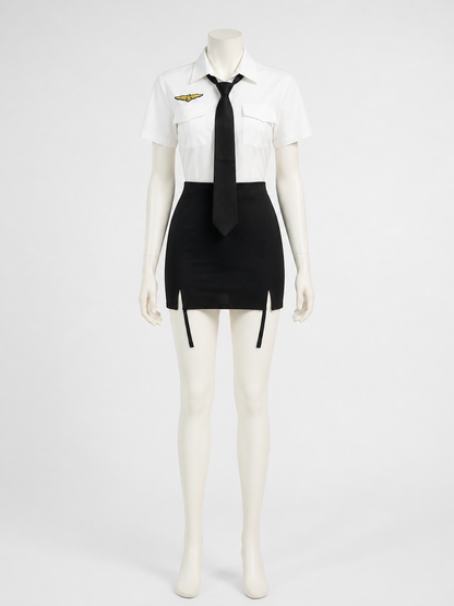Women's Police Officer Uniform Costume with Short Sleeve and Skirt