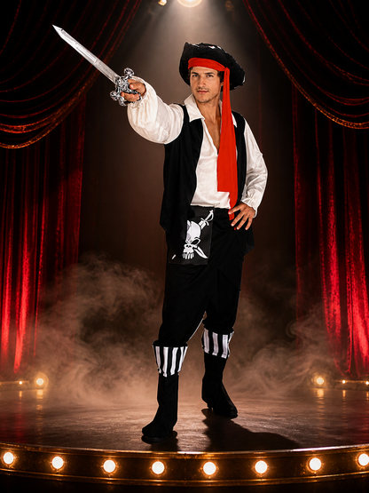 Pirate Costume with Tricorn Hat and Prop Sword for Cosplay