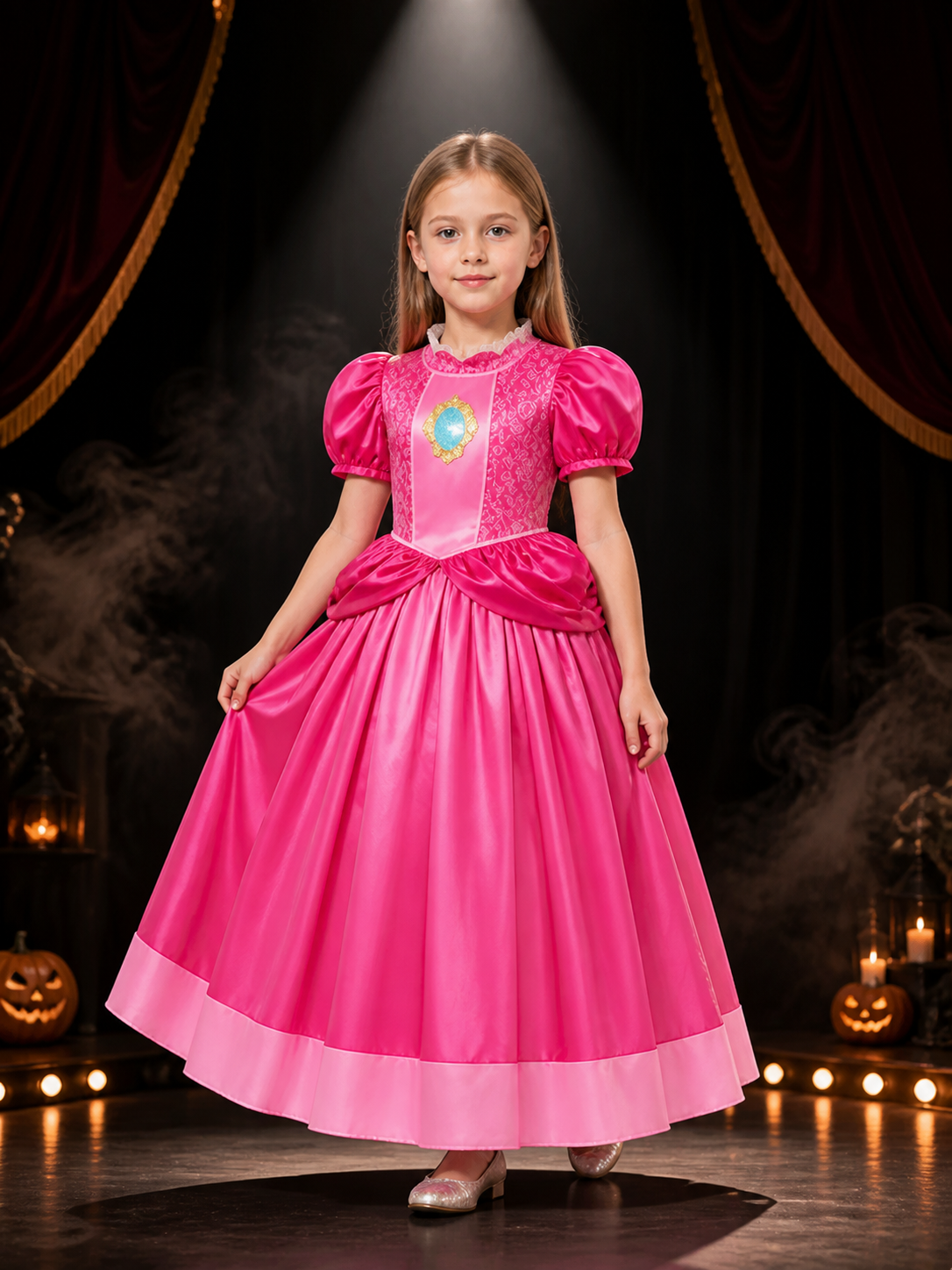 Pink Princess Ball Gown Costume Dress for Girls, Puff Sleeve with Blue Costume Dresses detail 3