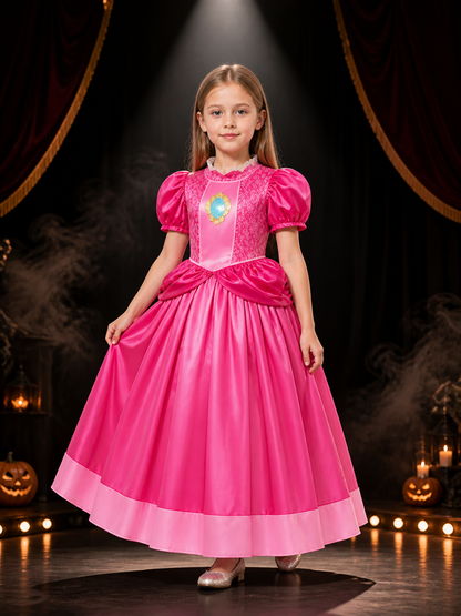 Pink Princess Ball Gown Costume Dress for Girls, Puff Sleeve with Blue Costume Dresses detail 3
