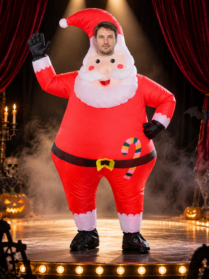 Inflatable Santa Claus Carnival Costume with Beard and Hat