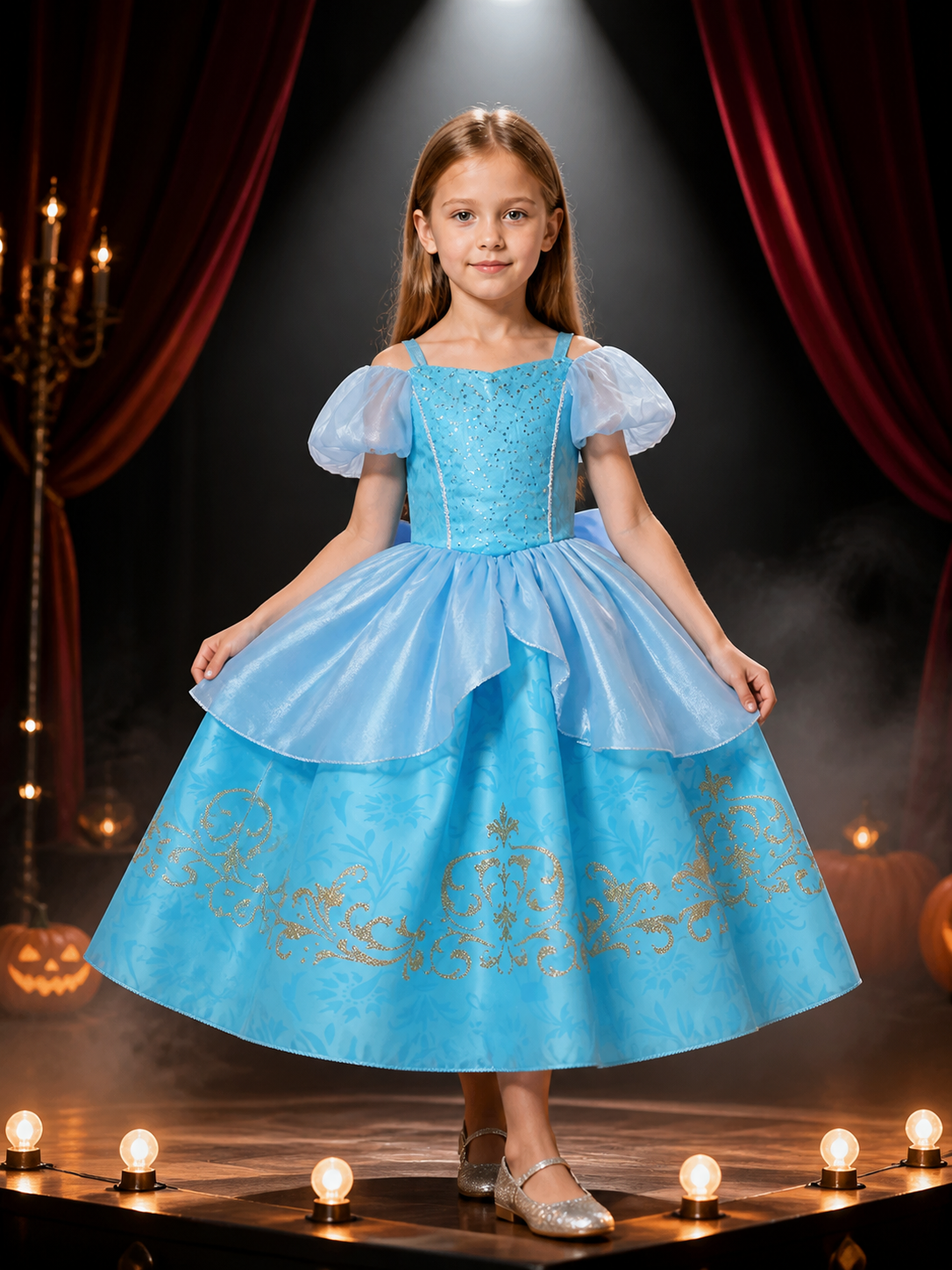 Girls' Blue Princess Dress Costume With Sequined Bodice and Layered Tulle Skirt Costume Dresses detail 3