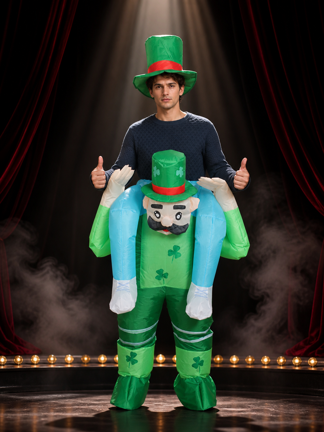 Leprechaun Inflatable Costume, Full Body Blow Up Outfit with Hat and Shamrock Costume Headwear detail 3