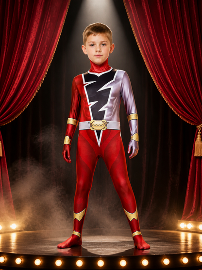 Dragon Knight Dinosaur Team Bodysuit Halloween Costume, Hooded Full-Body on-model stage scene view