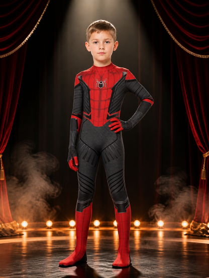 Red and Black Spider-Themed Full-Body Jumpsuit Costume, Head-Covering Design Costumes detail 3