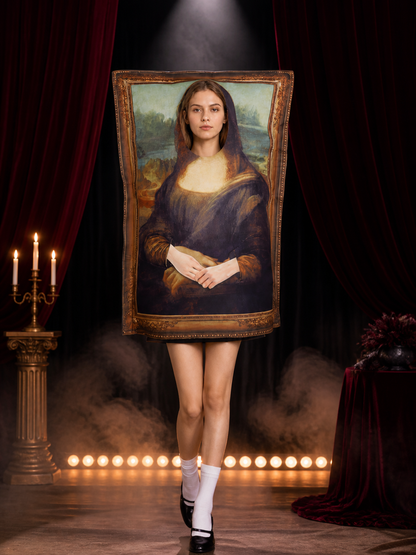 Unisex Mona Lisa Painting Bodysuit Halloween Costume, Funny Retro Parody Costumes detail 3