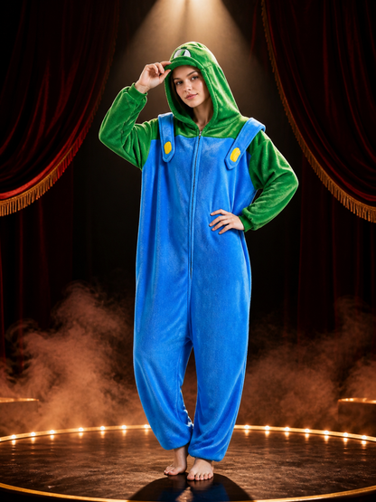 Blue And Green Hooded Cartoon Animal Jumpsuit Costume With Yellow Chest Details Costumes detail 3