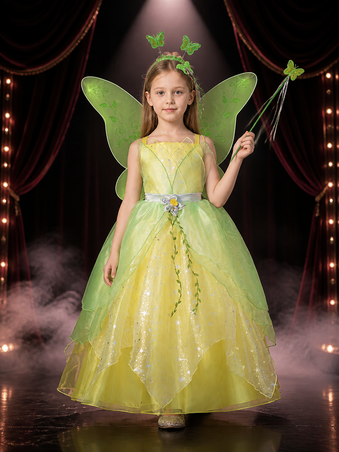 Girls Tinker Bell Fairy Princess Costume Dress Set with Wings & Wand Costume Dresses detail 3