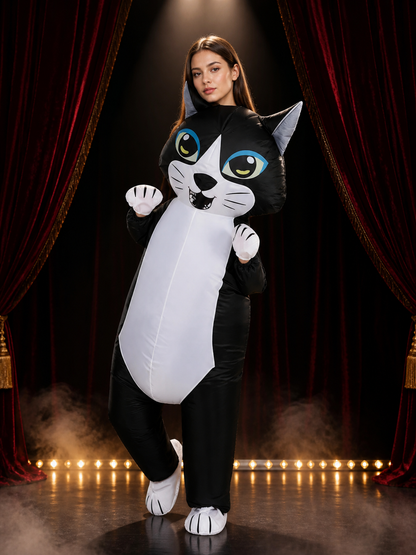 Inflatable Cat Halloween Costume, Funny Black and White Stage Performance Outfit Costumes detail 3