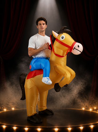 Adult Inflatable Horse Costume, Funny Halloween Ride-On Outfit with Red Saddle Costumes detail 2