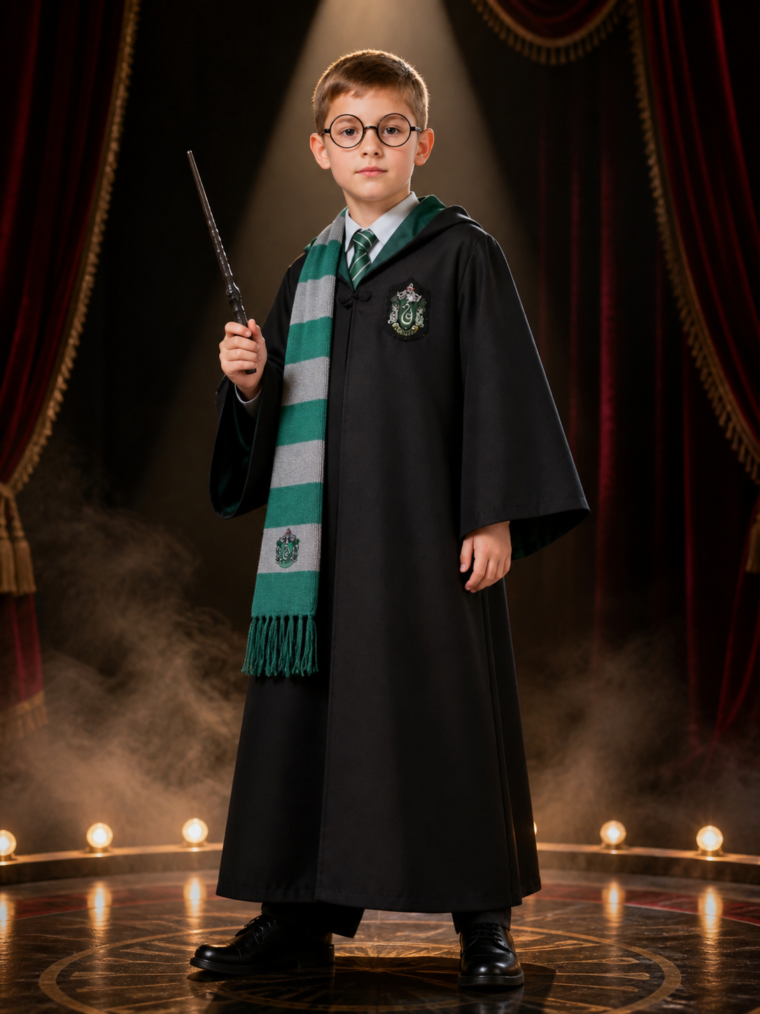 Slytherin Wizard Costume with Hood for Cosplay