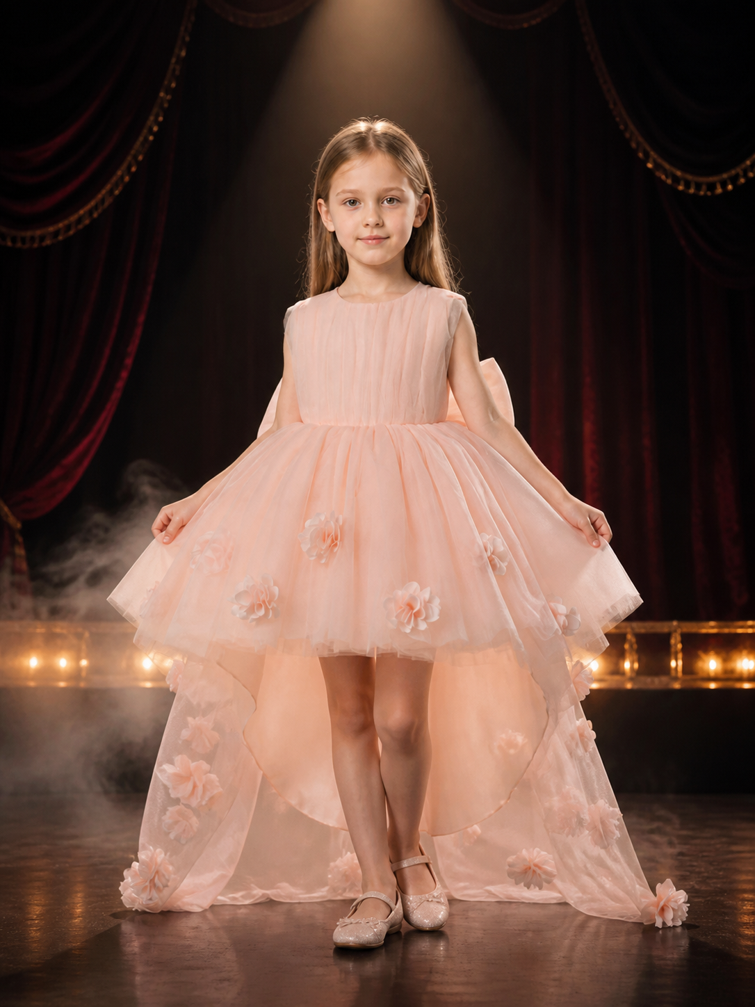 Girls' Flower Girl Princess Dress, Layered Tulle Skirt With 3D Flowers Costume Dresses detail 3