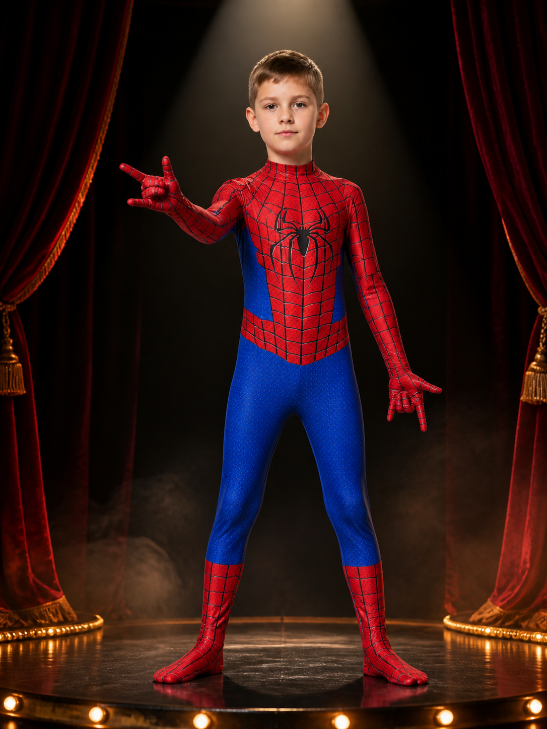 Kids Spider-Themed Full-Body Jumpsuit Costume With Attached Hooded Mask Costume Masks detail 2