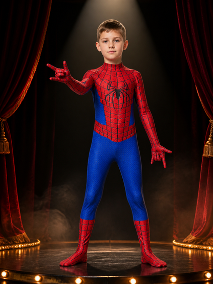 Kids Spider-Themed Full-Body Jumpsuit Costume With Attached Hooded Mask Costume Masks detail 2
