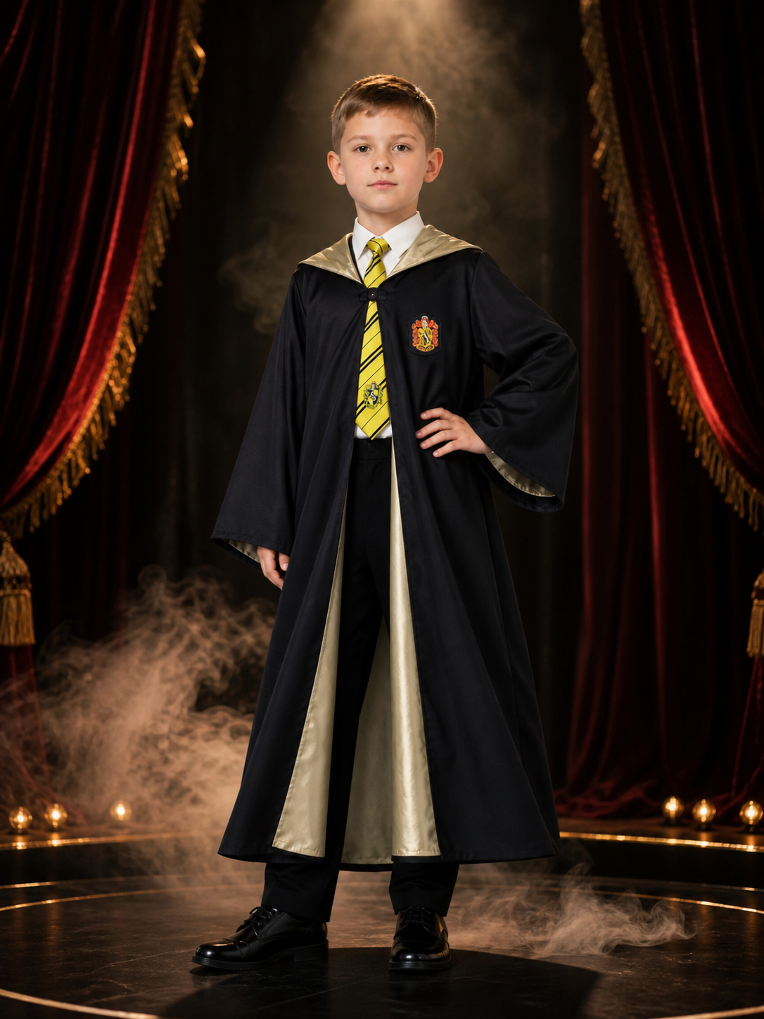 Hufflepuff Wizard Robe with Hood for Cosplay Costumes detail 3