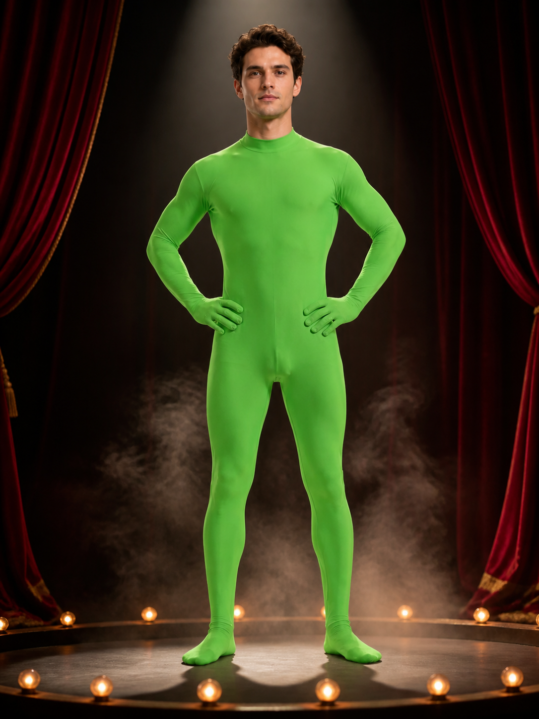 Kids Fluorescent Green Stretch Hooded Zentai Jumpsuit Halloween Costume Costumes detail 3