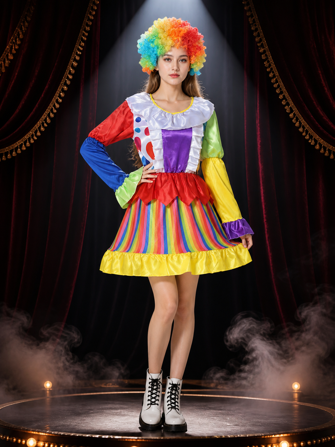 Rainbow Clown Costume Jumpsuit with Ruffles for Cosplay