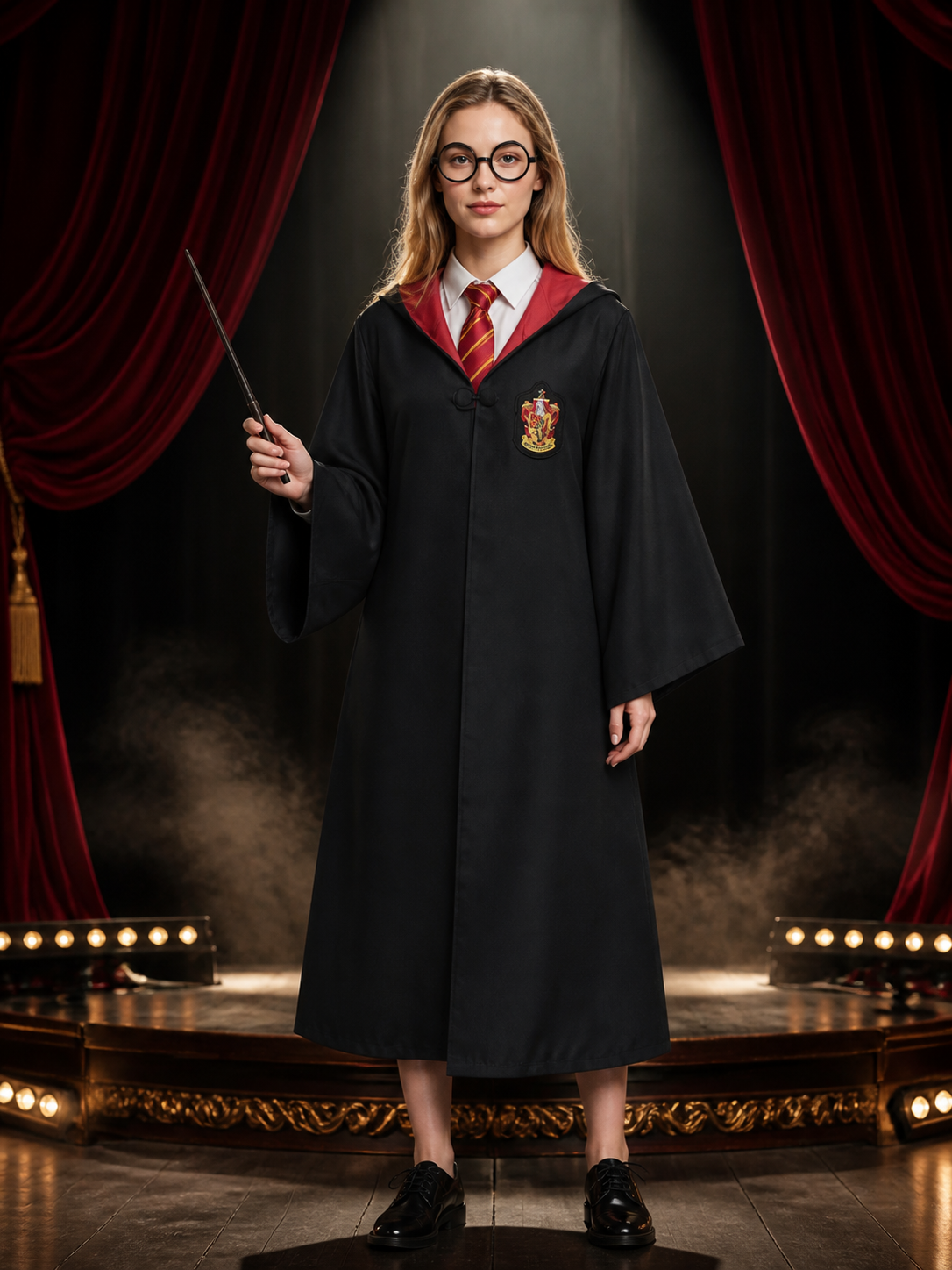 Academy Wizard Robe Costume Set, Hooded Black Cloak With Tie And Round Glasses Costume Capes detail 3