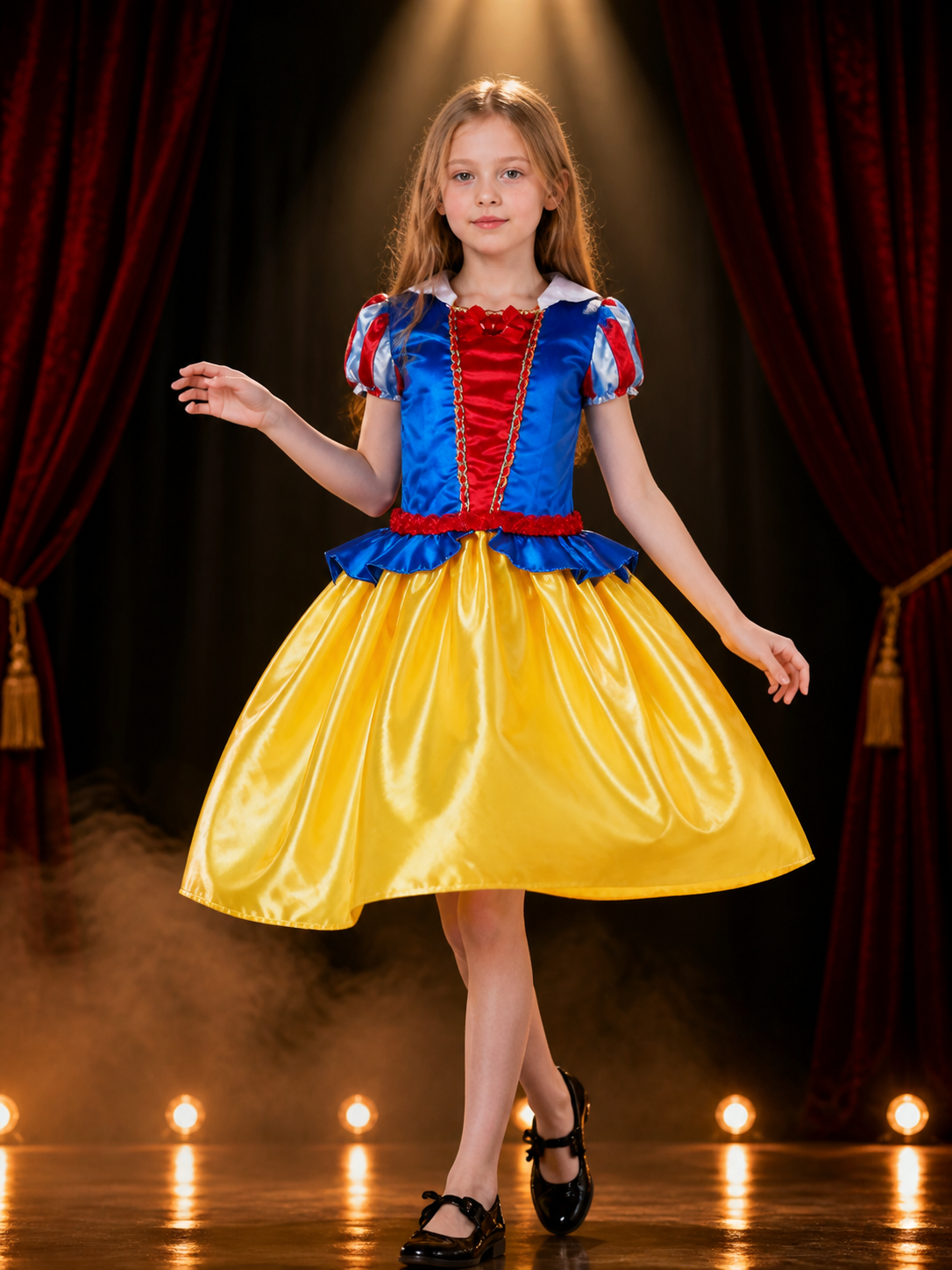 Children's Snow White Princess Costume Dress, Blue Top and Yellow Puffy Skirt Costume Dresses detail 3