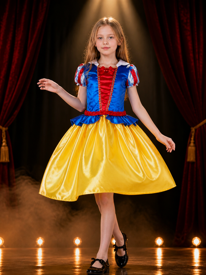Children's Snow White Princess Costume Dress, Blue Top and Yellow Puffy Skirt Costume Dresses detail 3