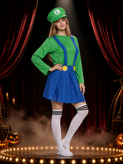 Green Mario Carnival Costume with Hat for Cosplay