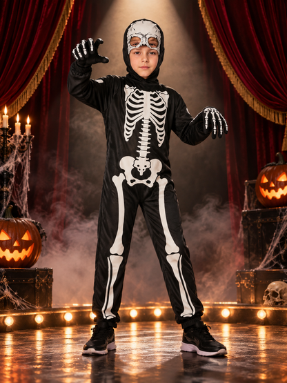 Kids' Glow-in-the-Dark Skeleton Costume with Mask