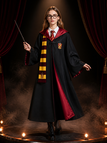 Academy-Style Wizard Robe Costume Set with Tie, Scarf, Wand and Glasses Costume Accessories detail 3