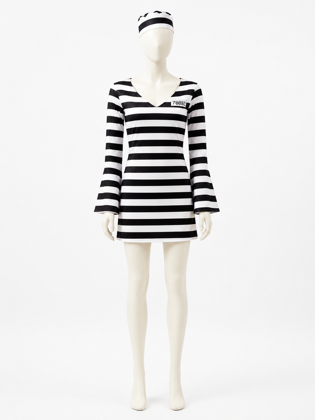Striped Prisoner Costume with Number 76898 for Halloween