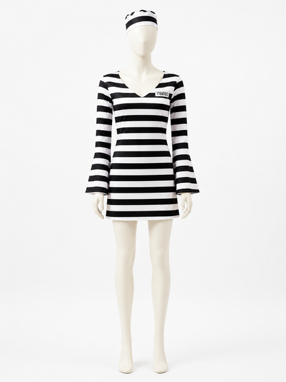 Striped Prisoner Costume with Number 76898 for Halloween