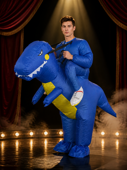 Inflatable Dinosaur Costume, Blue Dino Full Body Suit with Tail and White Teeth Costumes detail 2