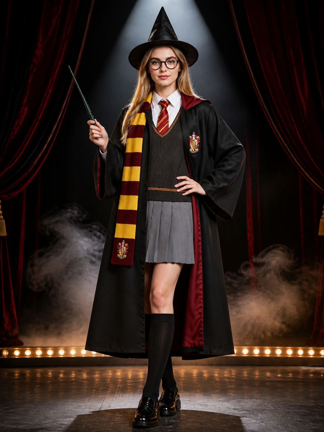 Wizard Robe Costume Set With Hat, Scarf, Tie, Glasses And Wand, Halloween Costume Headwear detail 3