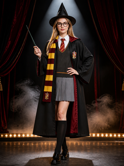 Wizard Robe Costume Set With Hat, Scarf, Tie, Glasses And Wand, Halloween Costume Headwear detail 3