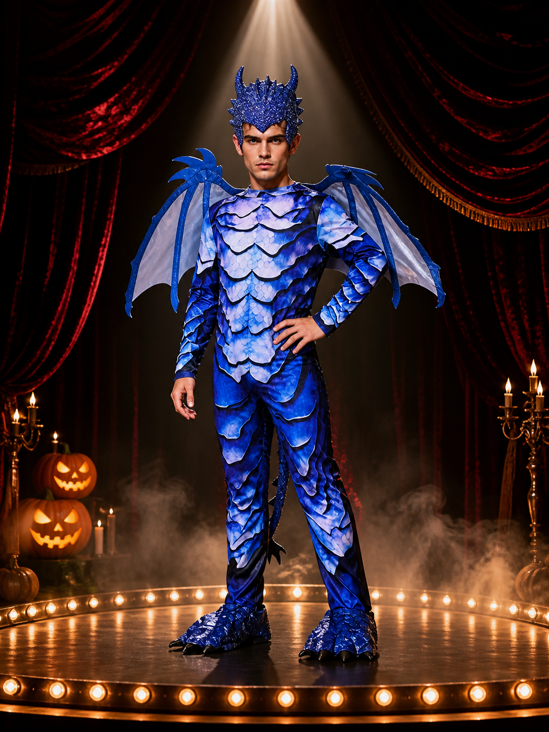 Kids' Blue Frost Dragon Knight Costume with Wings, Tail & Spikes, Halloween Costumes detail 3
