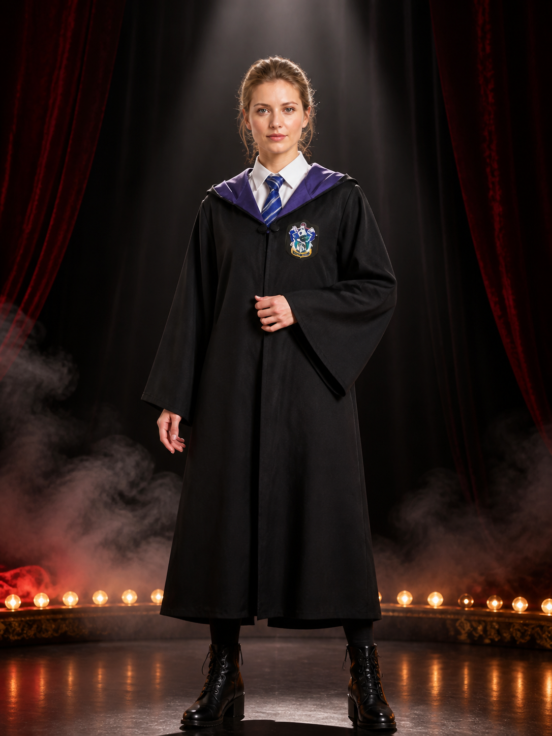 Unisex Wizard Robe Costume Set with Tie, Hooded Long Cape Halloween Outfit Costume Capes detail 3