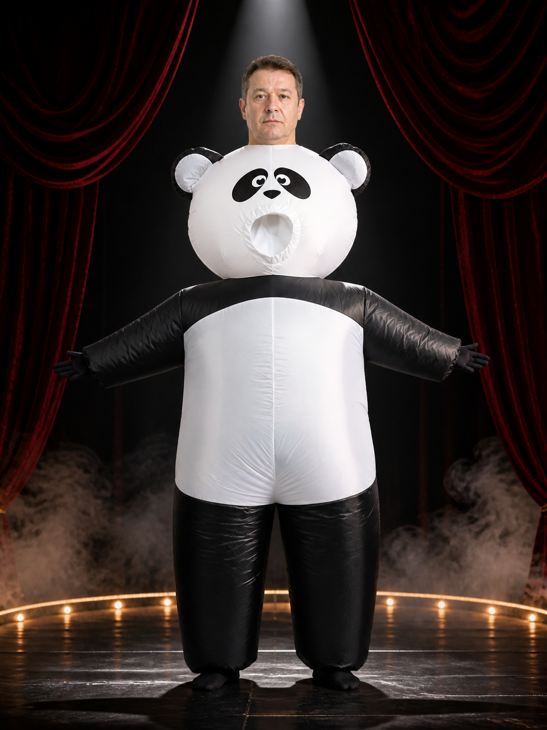 Panda Costume Bodysuit, Black and White Plush Onesie for Halloween and Christmas Costumes detail 3